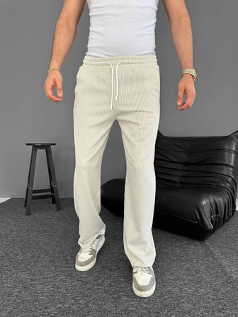 Su Yolu Çizgili Cepli Pantalon Yazlık - Bej