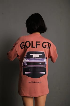 Kadın Oversize Tişört Golf GTI Retro Araba Baskılı T-shirt  - Gül Kurusu