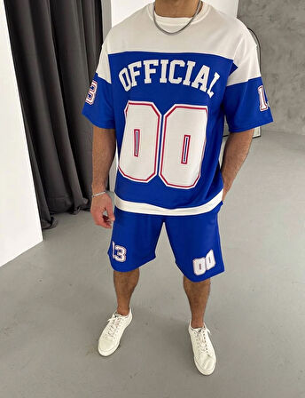 Erkek Şortlu Takım - OversizeÖn & Arka Dijital Baskılı  Mavi