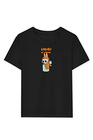 Kız Labubu Çocuk Baskılı T-Shirt - Siyah