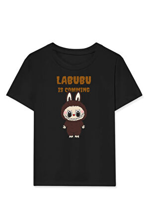 Kız Labubu Çocuk Baskılı T-Shirt - Siyah