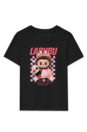 Kız Labubu Çocuk Baskılı T-Shirt - Siyah