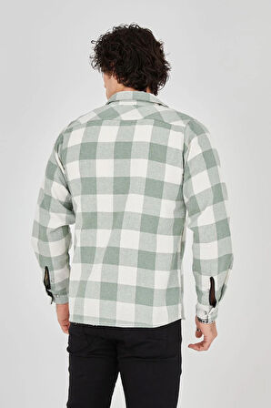 Erkek Uzun Kollu Oduncu Gömlek - Mint yeşili