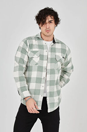 Erkek Uzun Kollu Oduncu Gömlek - Mint yeşili