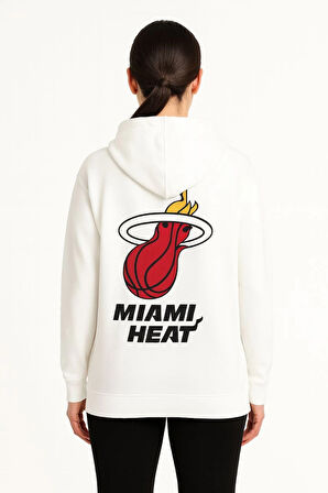 Kadın Üç İplik Kapüşonlu Ön ve Arka Baskılı SweatShirt hoodie - Beyaz