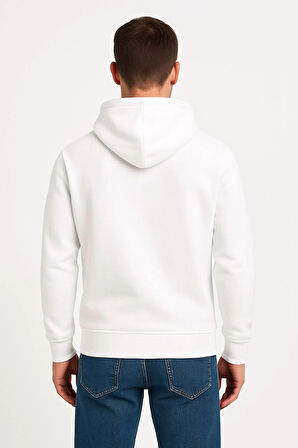 Erkek Üç İplik Kapüşonlu Kanguru Cepli SweatShirt hoodie - Beyaz