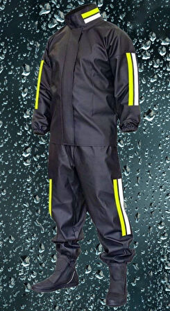 Premium Motorcu Kurye Yağmurluk Takım Su Geçirmez PVC Kumaş Reflektörlü TÜBİTAK Onaylı - Siyah