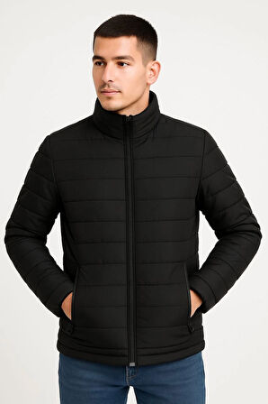 Erkek Bomber Mont Ceket - Su İtici Kumaş, Kapitone Astarlı, Fermuarlı, Kışlık - Siyah