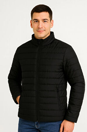 Erkek Bomber Mont Ceket - Su İtici Kumaş, Kapitone Astarlı, Fermuarlı, Kışlık - Siyah