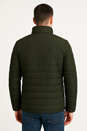 Erkek Bomber Mont Ceket - Su İtici Kumaş, Kapitone Astarlı, Fermuarlı, Kışlık - Haki