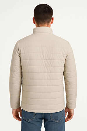 Erkek Bomber Mont Ceket - Su İtici Kumaş, Kapitone Astarlı, Fermuarlı, Kışlık - Bej