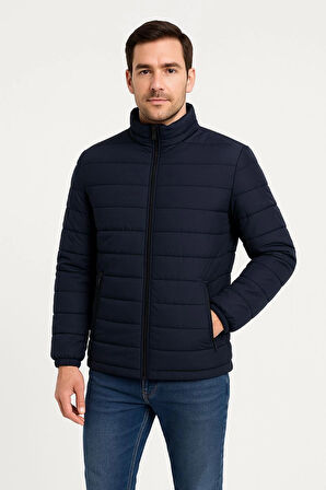 Erkek Bomber Mont Ceket - Su İtici Kumaş, Kapitone Astarlı, Fermuarlı, Kışlık - Lacivert