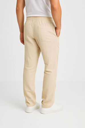 Erkek Keten Pantolon -  - Bej