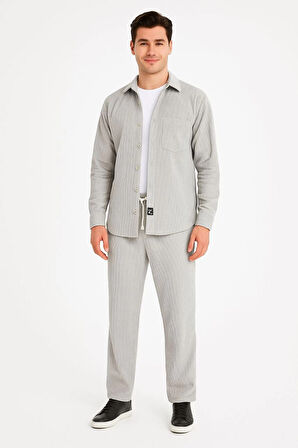 Erkek Kadife Oversize Takım  Gri