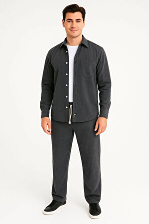 Erkek Kadife Oversize Takım -Füme