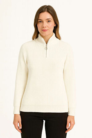 KADIN Yarım Fermuarlı Triko Kazak - Selanik Örgü