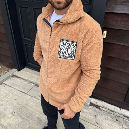 Polar Fermuarlı Sweatshirt - Kapüşonsuz, Cepli, Yumuşak Dokulu, Oversize Rahat Kalıp, Kışlık Sıcak Tutan Fermuarlı Üst - Kahverengi