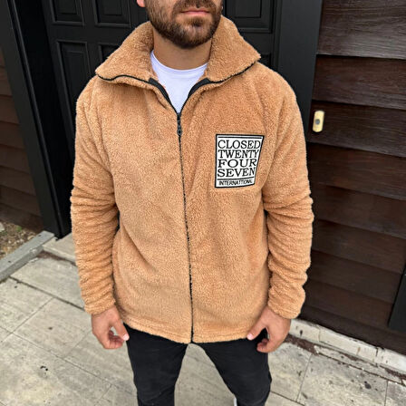 Polar Fermuarlı Sweatshirt - Kapüşonsuz, Cepli, Yumuşak Dokulu, Oversize Rahat Kalıp, Kışlık Sıcak Tutan Fermuarlı Üst - Kahverengi