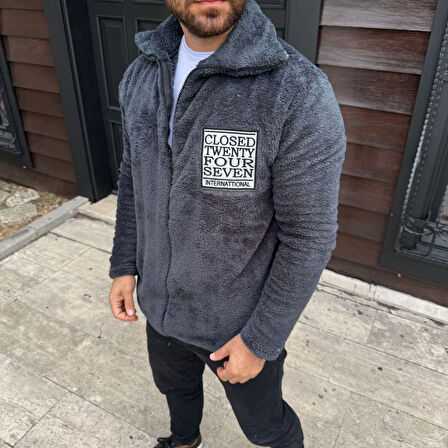 Polar Fermuarlı Sweatshirt - Kapüşonsuz, Cepli, Yumuşak Dokulu, Oversize Rahat Kalıp, Kışlık Sıcak Tutan Fermuarlı Üst - Füme