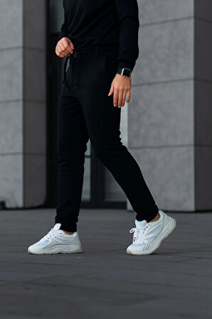 Erkek Diagonel Mikro dokulu Cepli Pantolon - Siyah