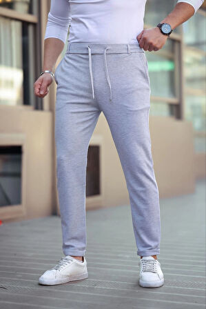 Diagonel Mikro dokulu Cepli Beli Lastilki Pantolon - Gri