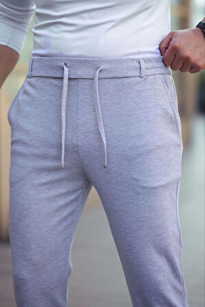 Diagonel Mikro dokulu Cepli Beli Lastilki Pantolon - Gri