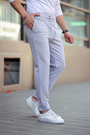 Erkek Diagonel Mikro dokulu Cepli Beli Lastilki Pantolon - Gri