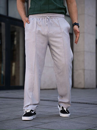 Keten Cepli Çıma Dikişli jogger Buggy Pantalon Rahat kalıp - Gri