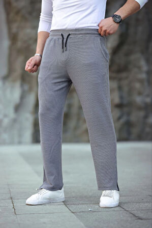 Paça Yırtmaçlı Burgu selanik dokulu Jogger Buggy Pantalon Rahat kalıp - Gri