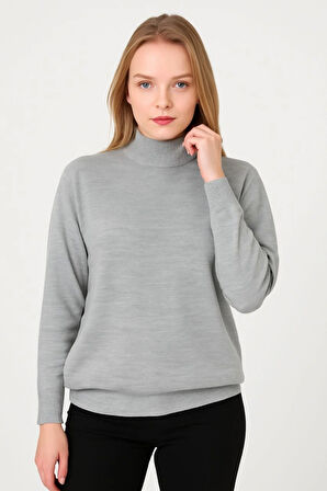 Velmora    Yarım Boğaz Triko Kazak  at Regular kalıp - Gri