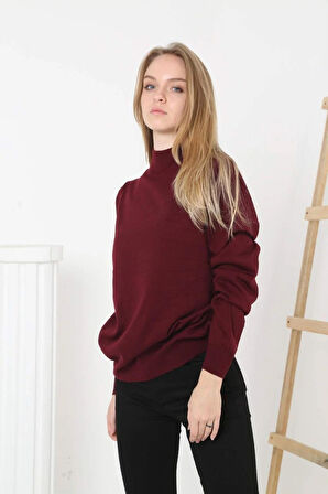 Velmora    Yarım Boğaz Triko Kazak- Bordo