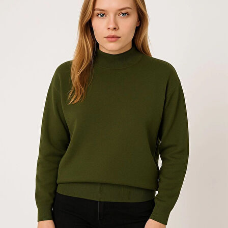 Velmora    Yarım Boğaz Triko Kazak - Haki