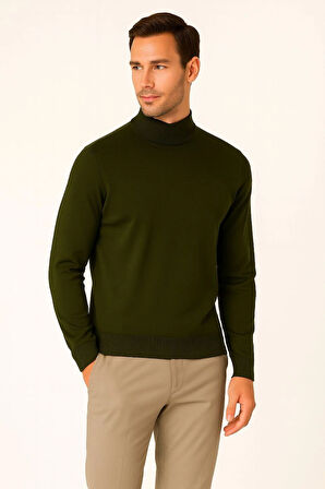 Velmora    Yarım Boğaz Triko Kazak yumuşak dokulu Pamuklu ince Dokuma, uzun kollu Rahat Regular kalıp - Haki