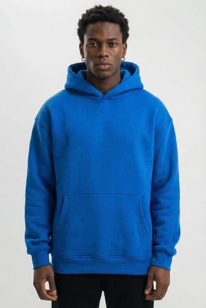 Premium Baskılı Kapşonlu Sweatshirt Üç İplik İçi Pamuklu Kanguru Cepli Double Oversize Rahat Kalıp Hoodie - Saks Mavi