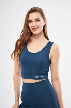 Kolsuz Sporcu Baskılı Crop - Turkuaz