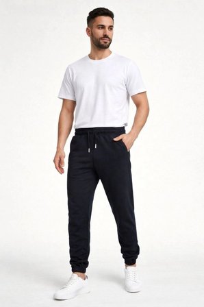 Erkek Jogger Eşofman Altı Cepli, Paça Lastikli , Spor Pantolon - Siyah
