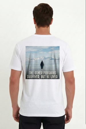 Erkek T-Shirt Penguen Baskılı Bisiklet Yaka Kısa kol yazlık Tişört - Beyaz