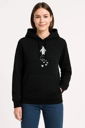 Kadın Nihilist Penguen Temalı Oversize Kapüşonlu Sweatshirt - Siyah