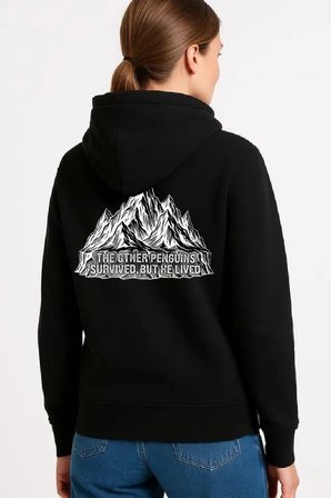 Kadın Nihilist Penguen Temalı Oversize Kapüşonlu Sweatshirt - Siyah