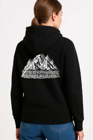 Kadın Nihilist Penguen Temalı Oversize Kapüşonlu Sweatshirt - Siyah