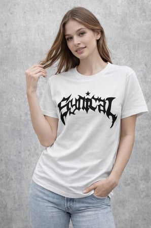 Kadın Bisiklet Yaka Ön Baskılı Kısa Kollu Tişört Streetwear Günlük Basic Pamuklu T-shirt - Beyaz