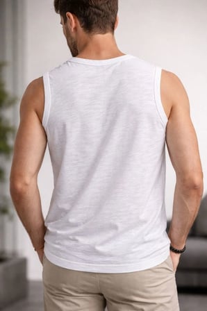 Erkek Flamlı Kumaş Kolsuz Atlet Günlük Fitness Spor T-Shirt - Beyaz