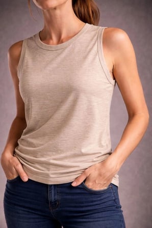 Kadın Flamlı Kumaş Kolsuz Atlet Günlük Fitness Spor T-Shirt - Taş