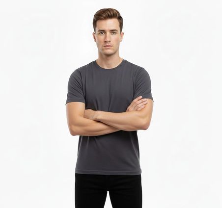 Erkek Bisiklet Yaka Slim Fit dar kesim Likralı Tişört - Füme