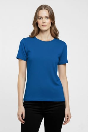 Kadın T-Shirt Bisiklet Yaka Slim Fit Likralı Tişört Yazlık Basic Body - İndigo
