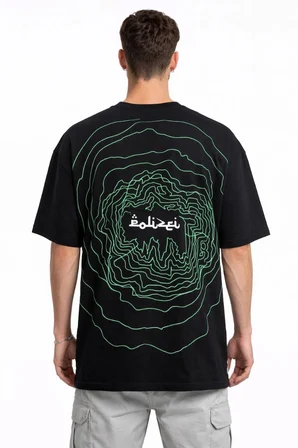 Erkek Kısa Kol Yazlık Tişört Bisiklet Yaka Baskılı Oversize T-Shirt - Siyah