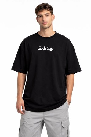 Erkek Kısa Kol Yazlık Tişört Bisiklet Yaka Baskılı Oversize T-Shirt - Siyah