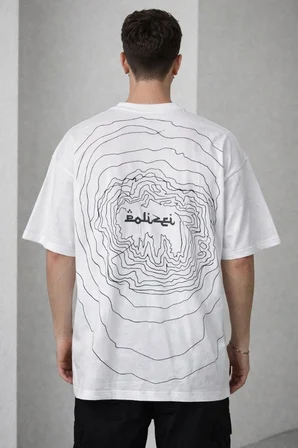 Erkek Kısa Kol Yazlık Tişört Bisiklet Yaka Baskılı Oversize T-Shirt - Beyaz