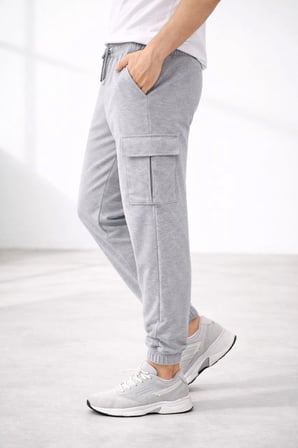 Erkek Jogger Eşofman Altı Kargo Cepli Lastikli Paça Spor Pantolon - Gri