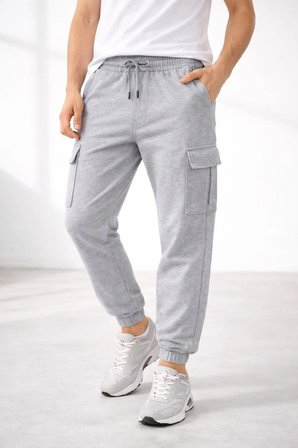 Erkek Jogger Eşofman Altı Kargo Cepli Lastikli Paça Spor Pantolon - Gri